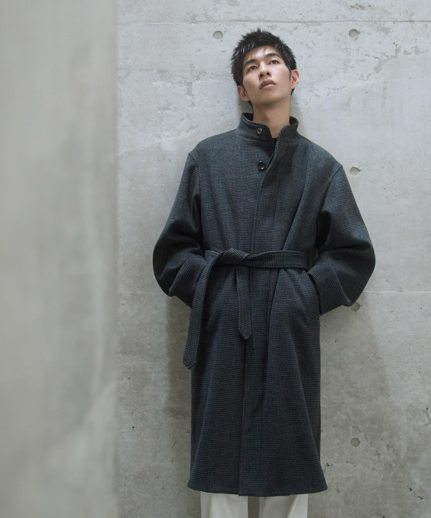 URBAN RESEARCH「WOOL STAND COLLAR COAT」|ノーカラーコート|スミクロ