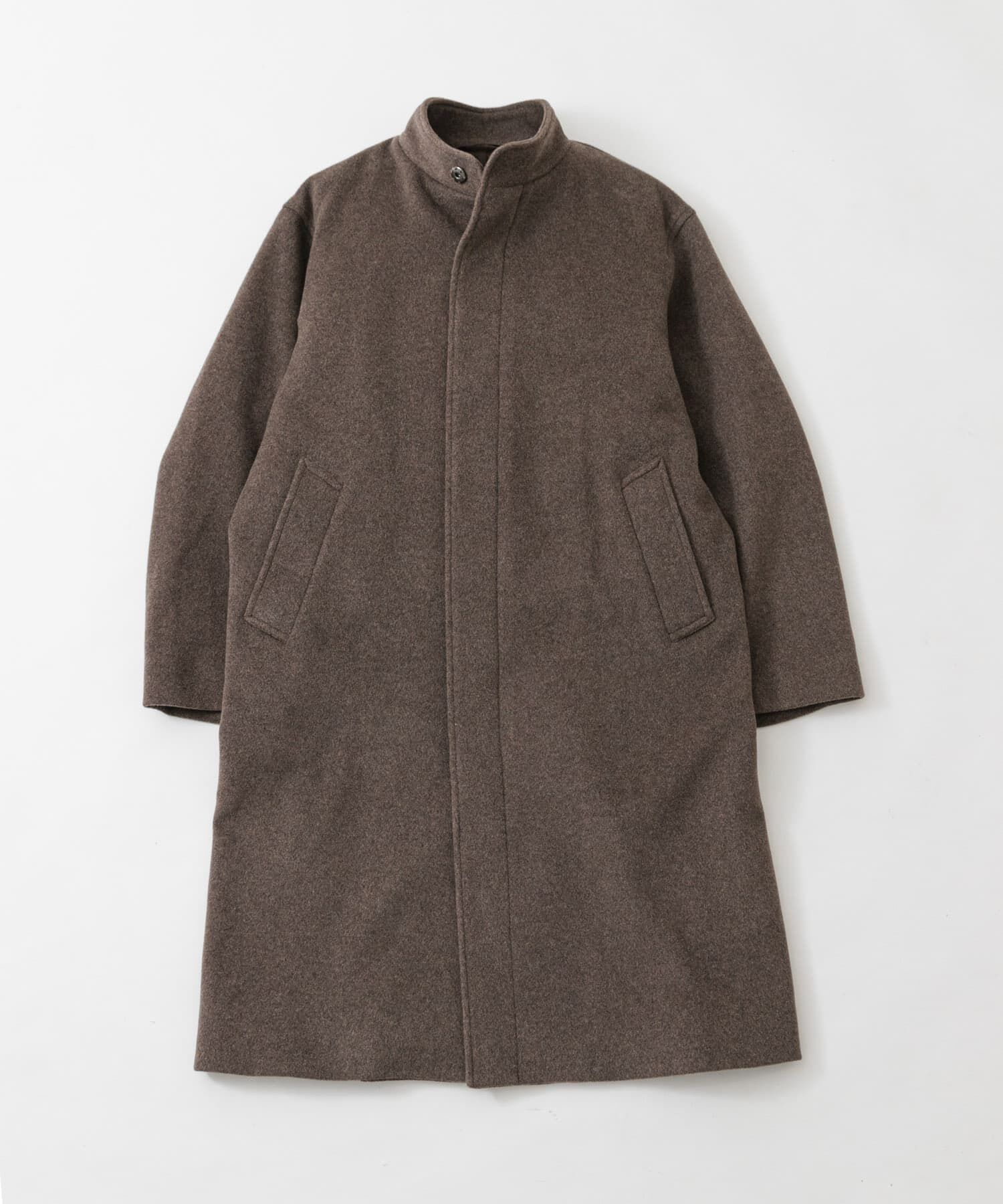 URBAN RESEARCH「WOOL STAND COLLAR COAT」|ノーカラーコート|ブラウン