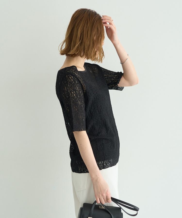 YECCA VECCA「5分袖レースシアートップス」|Tシャツ・カットソー|