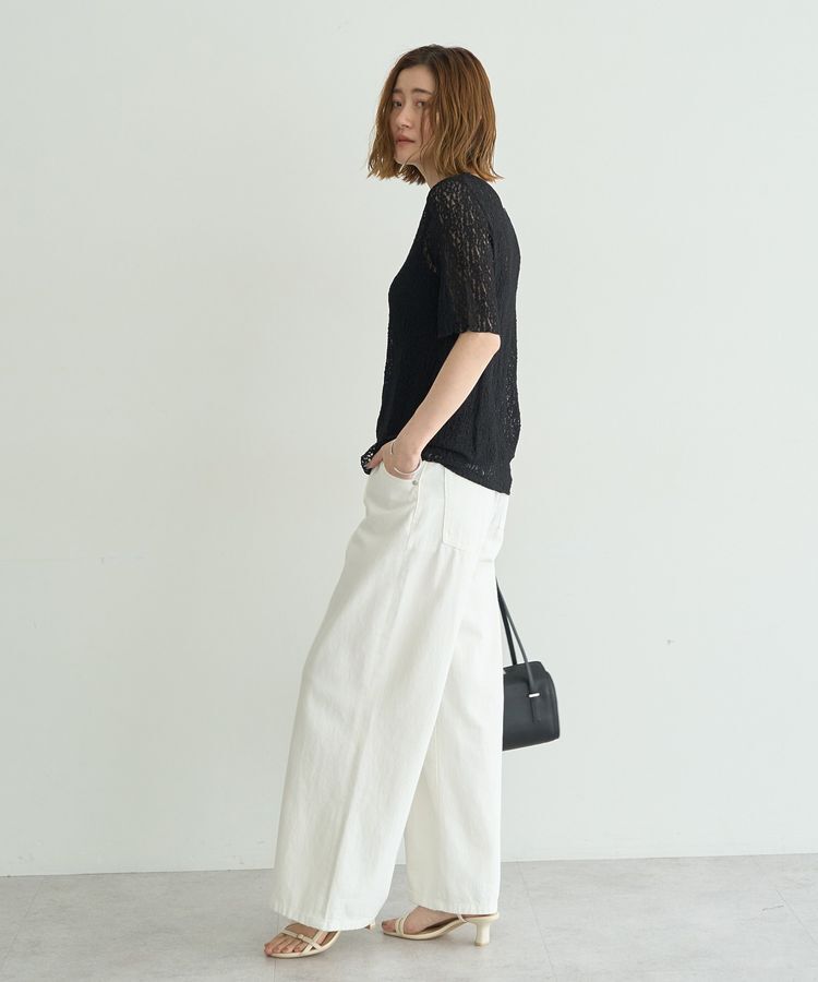 YECCA VECCA「5分袖レースシアートップス」|Tシャツ・カットソー|