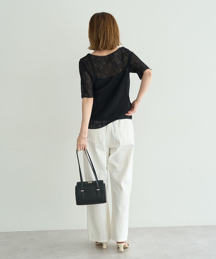 YECCA VECCA「5分袖レースシアートップス」|Tシャツ・カットソー|