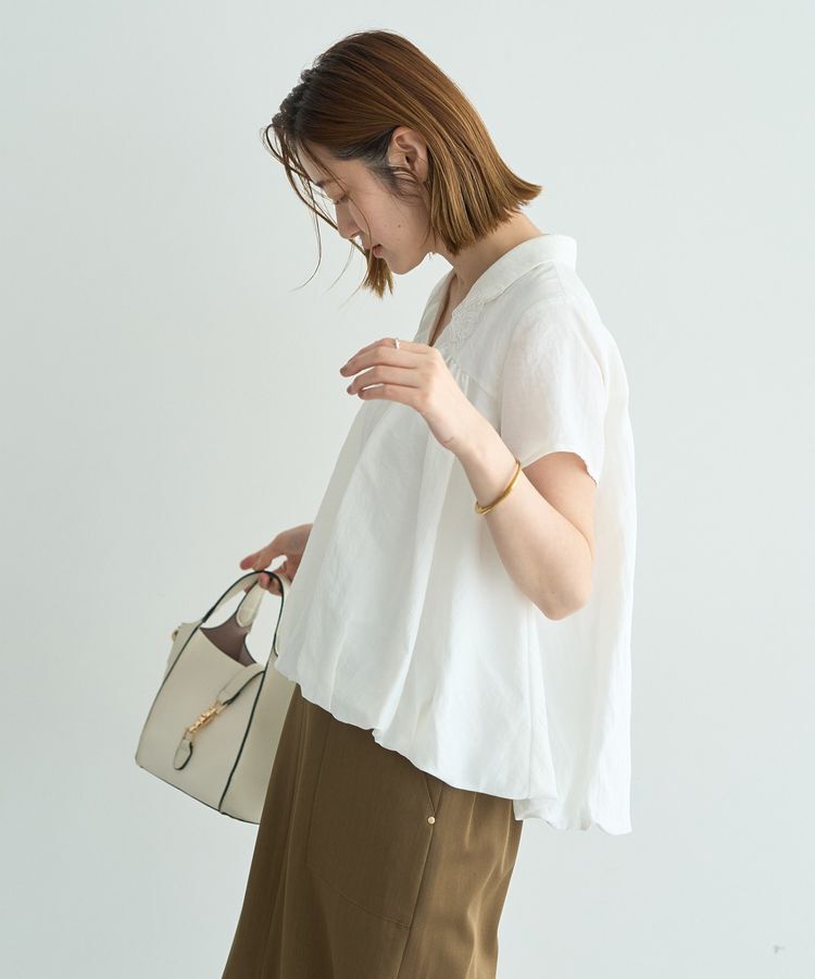 YECCA VECCA「刺繍カラーバルーンヘムブラウス」|シャツ・ブラウス|