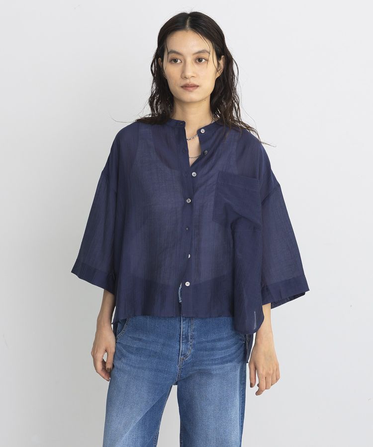 GARAGE OF GOOD CLOTHING「シアー７分袖ブラウス」|シャツ・ブラウス|Navy