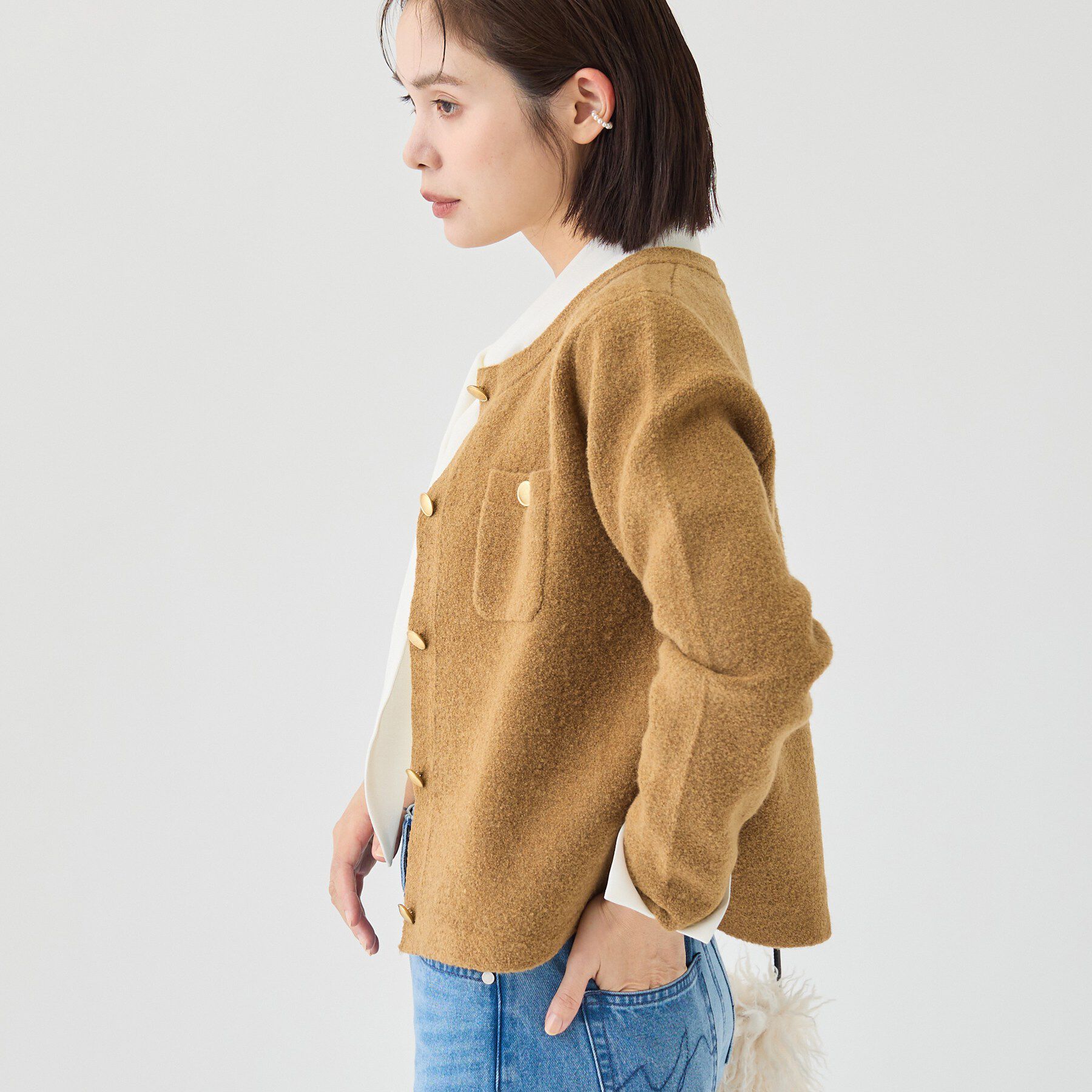 INDIVI「【軽やか】ブークレニットジャケット」|カーディガン|