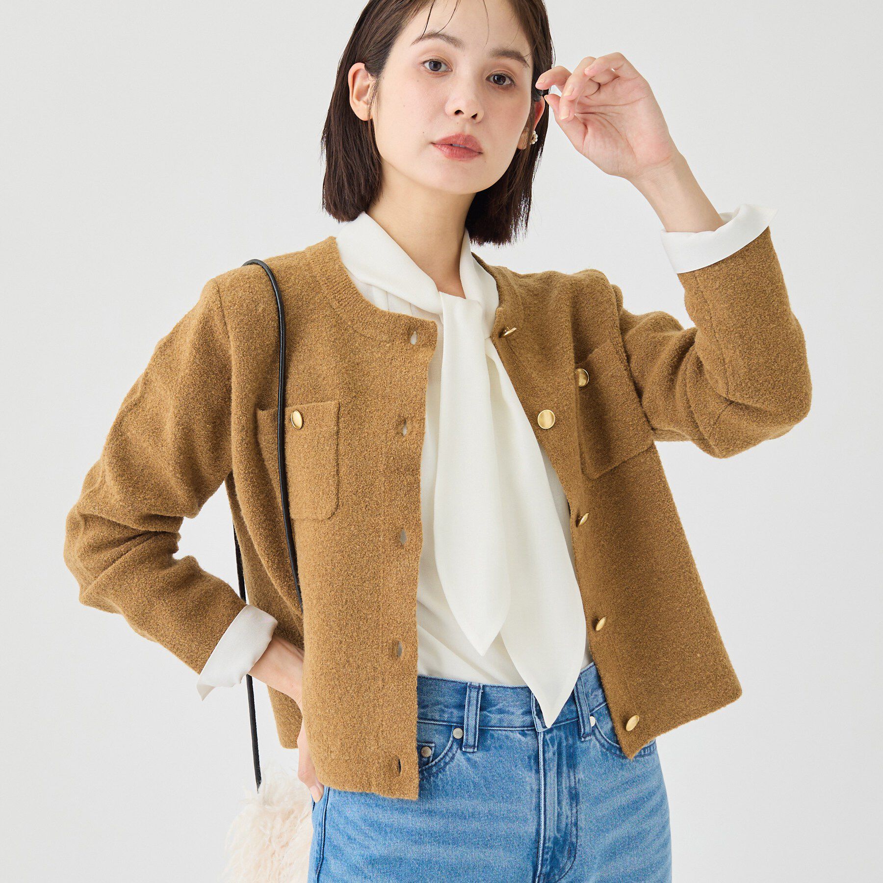 INDIVI「【軽やか】ブークレニットジャケット」|カーディガン|キャメルブラウン(0