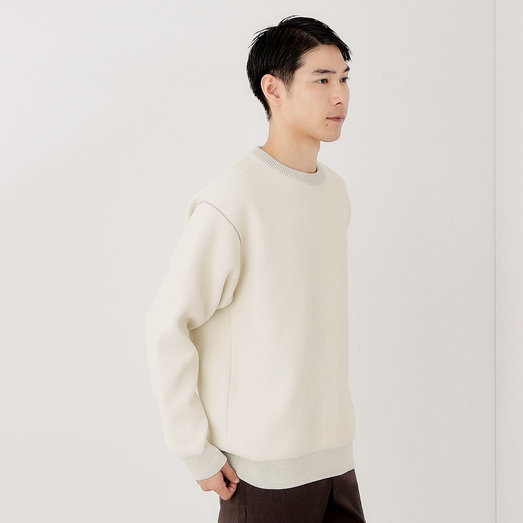 THE SHOP TK「【包み込まれるような柔らかさ】配色モールニット 洗濯機OK」|ニット・セーター|