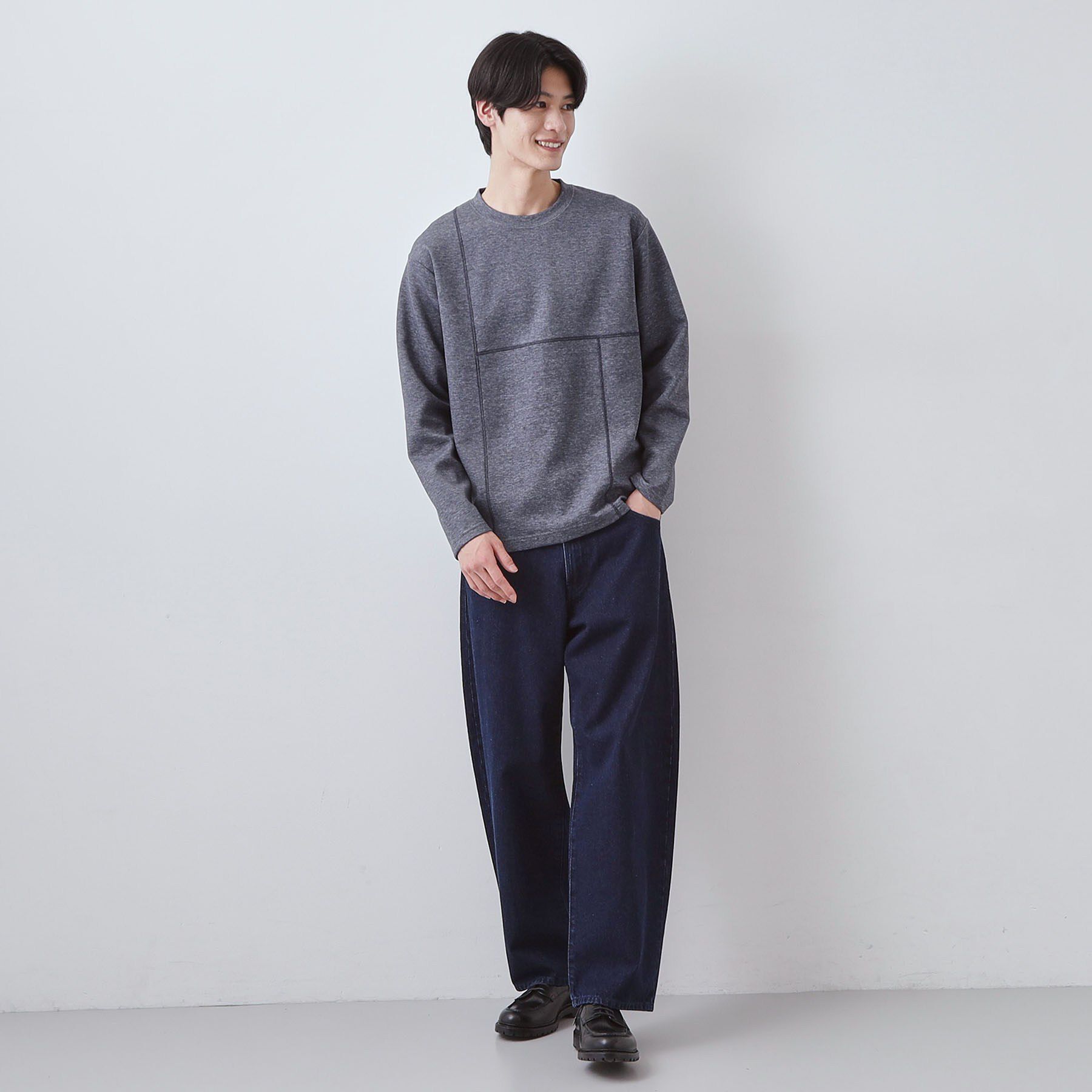 THE SHOP TK「ダンボール ステッチ切替デザイン 長袖Tシャツ 洗濯機OK」|Tシャツ・カットソー|