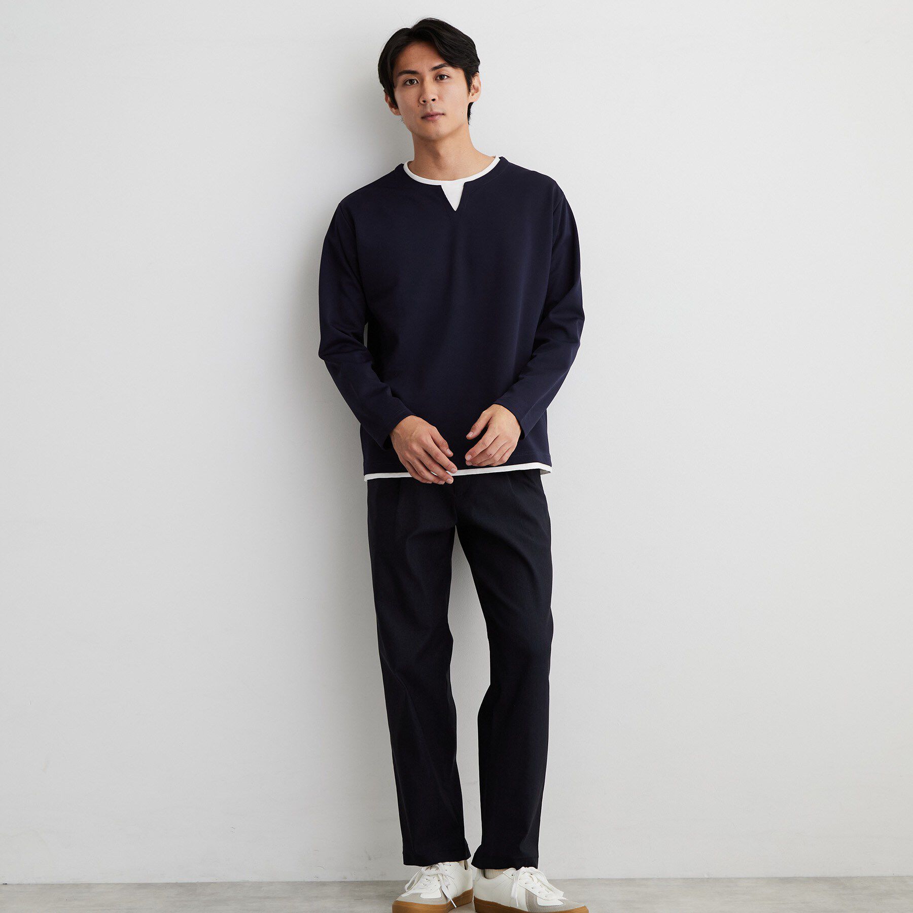THE SHOP TK「【洗濯機OK】カノコキーネック レイヤード長袖Tシャツ」|Tシャツ・カットソー|