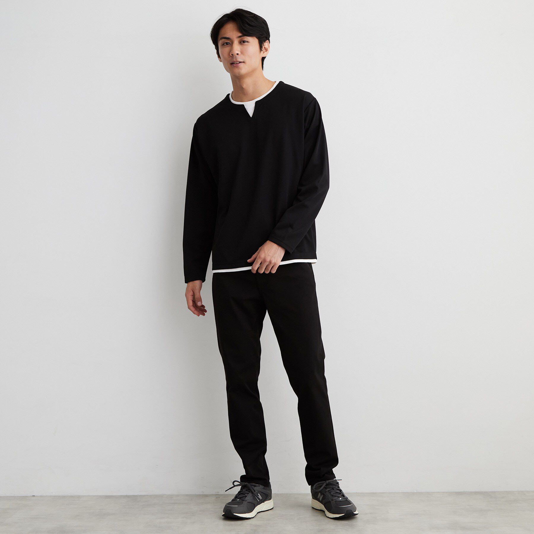 THE SHOP TK「【洗濯機OK】カノコキーネック レイヤード長袖Tシャツ」|Tシャツ・カットソー|