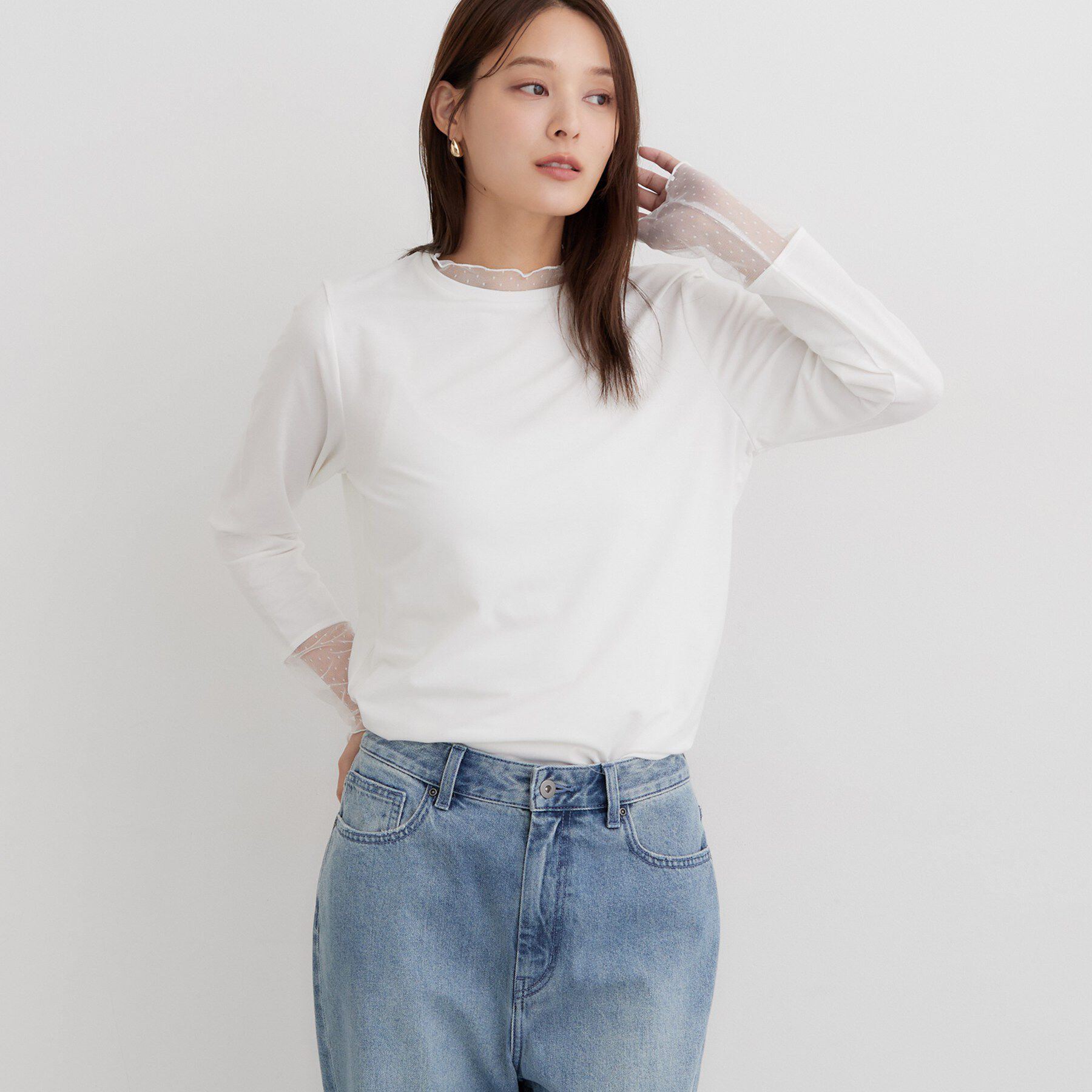 THE SHOP TK「チュールドット切替カットソー」|Tシャツ・カットソー|