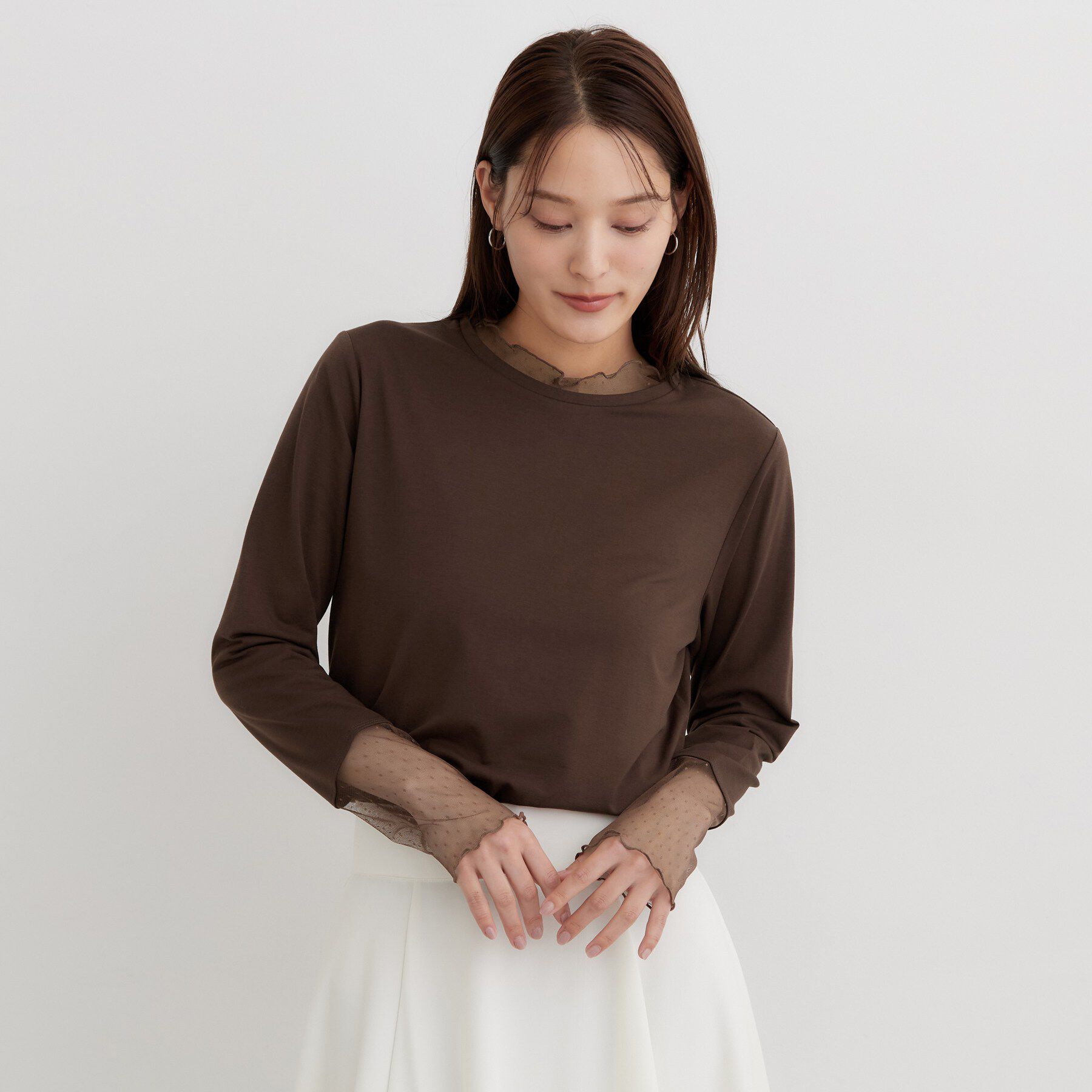 THE SHOP TK「チュールドット切替カットソー」|Tシャツ・カットソー|