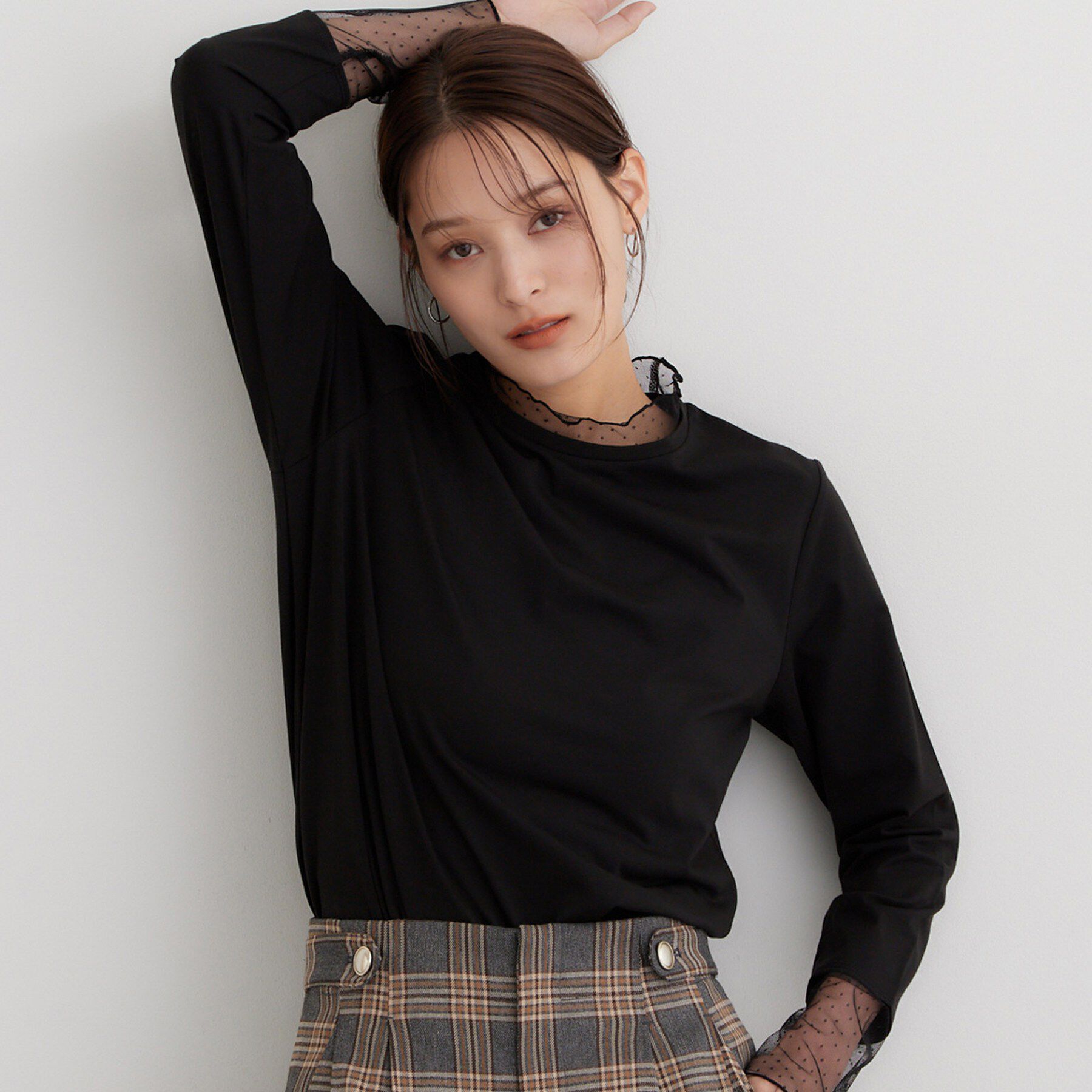 THE SHOP TK「チュールドット切替カットソー」|Tシャツ・カットソー|ブラック(019)