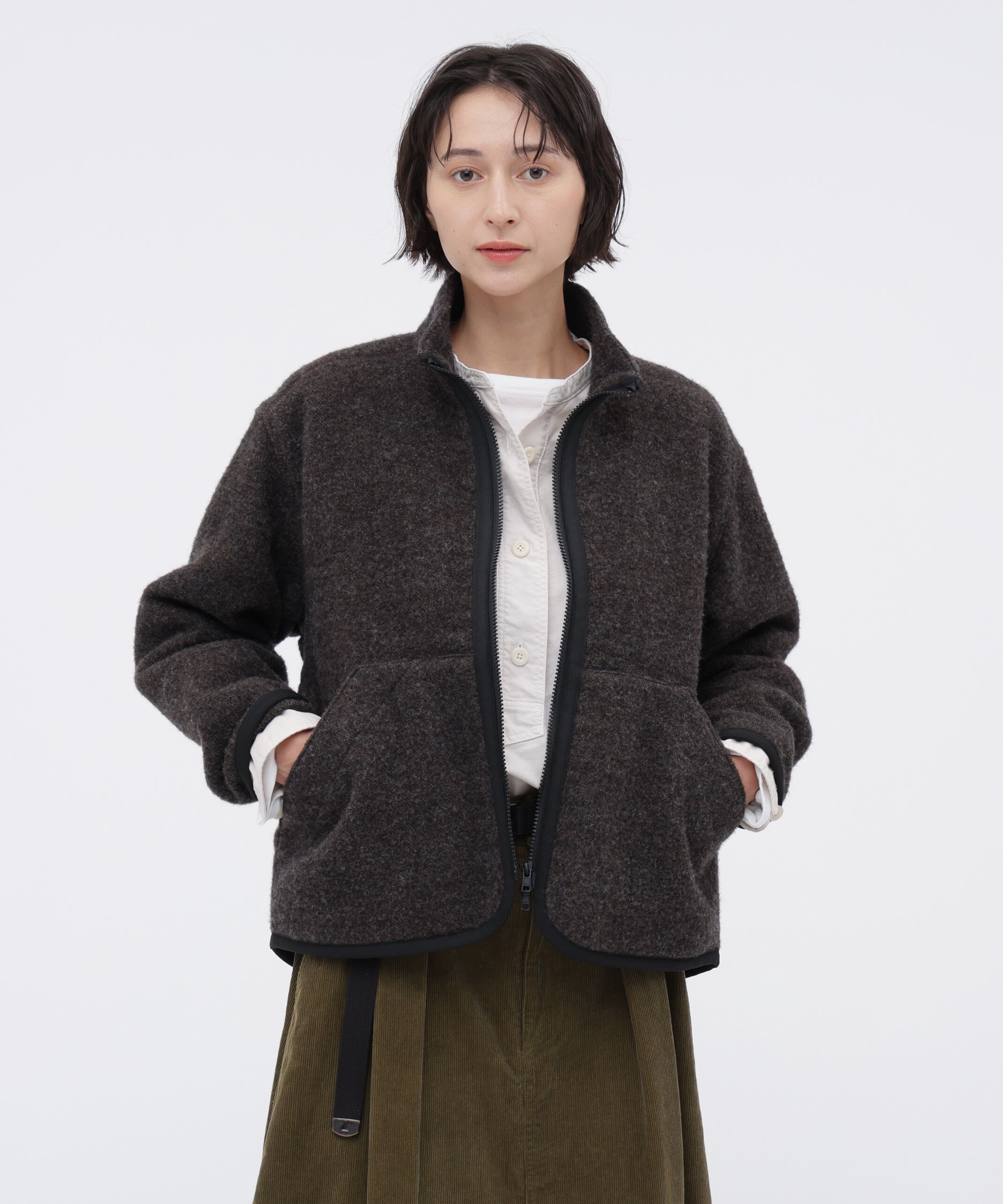 MHL.「SOFT WOOL FLEECE BLOUSON」|ブルゾン・スタジャン|DARK BROWN2