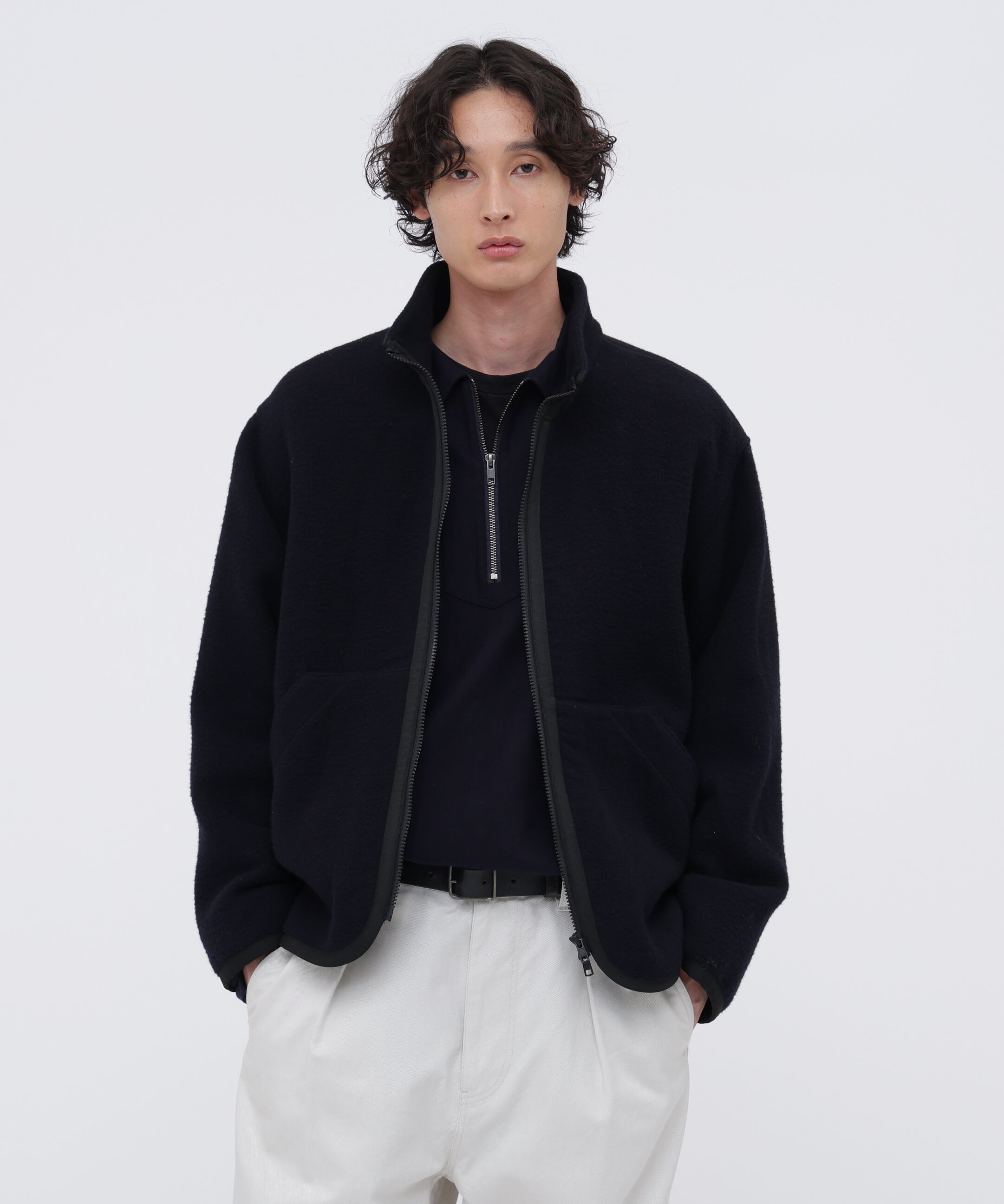 MHL.「SOFT WOOL FLEECE BLOUSON」|ブルゾン・スタジャン|NAVY