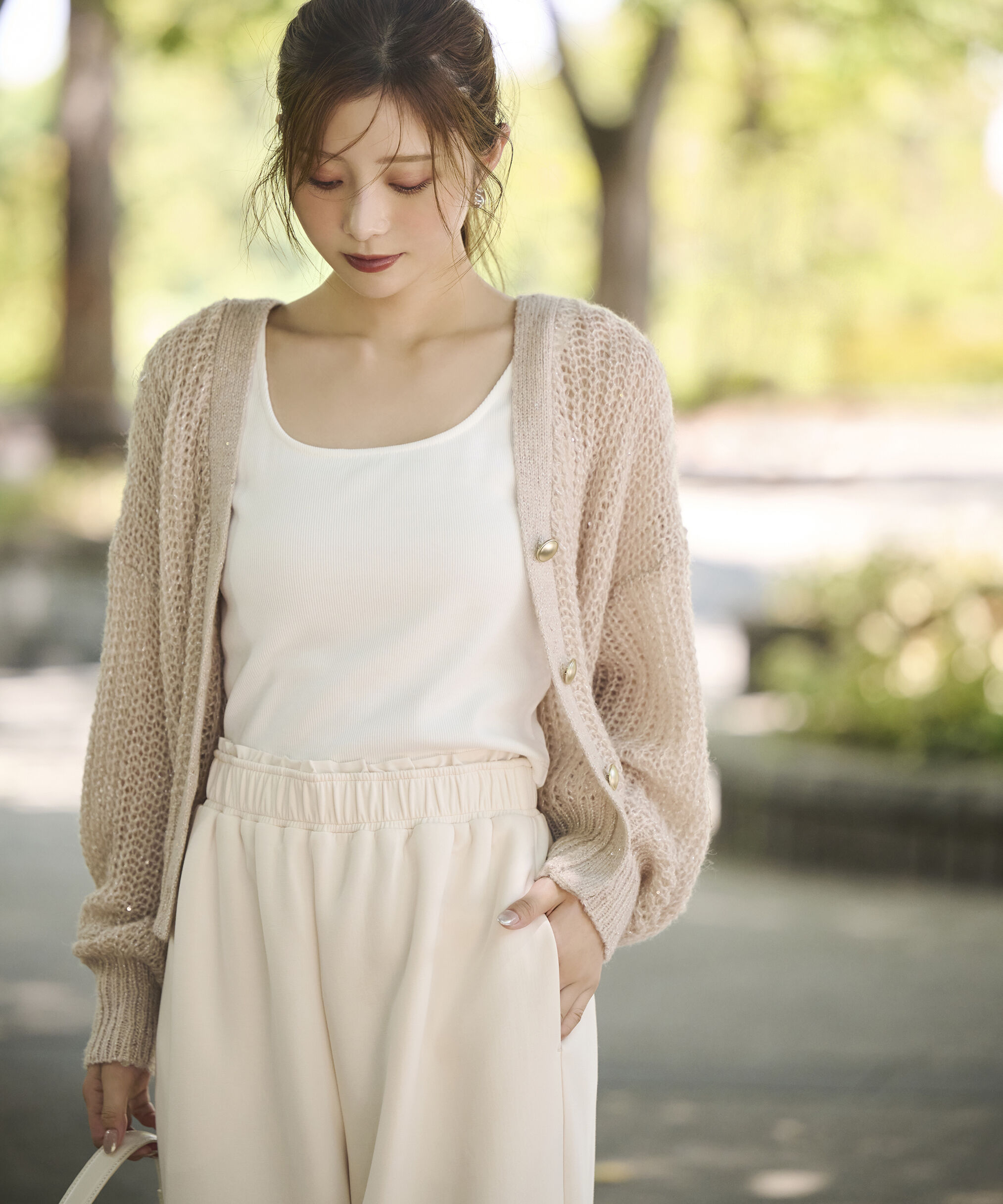 PROPORTION BODY DRESSING「スパンコール透かし編み2wayカーディガン 25AW」|カーディガン|ライトベージ