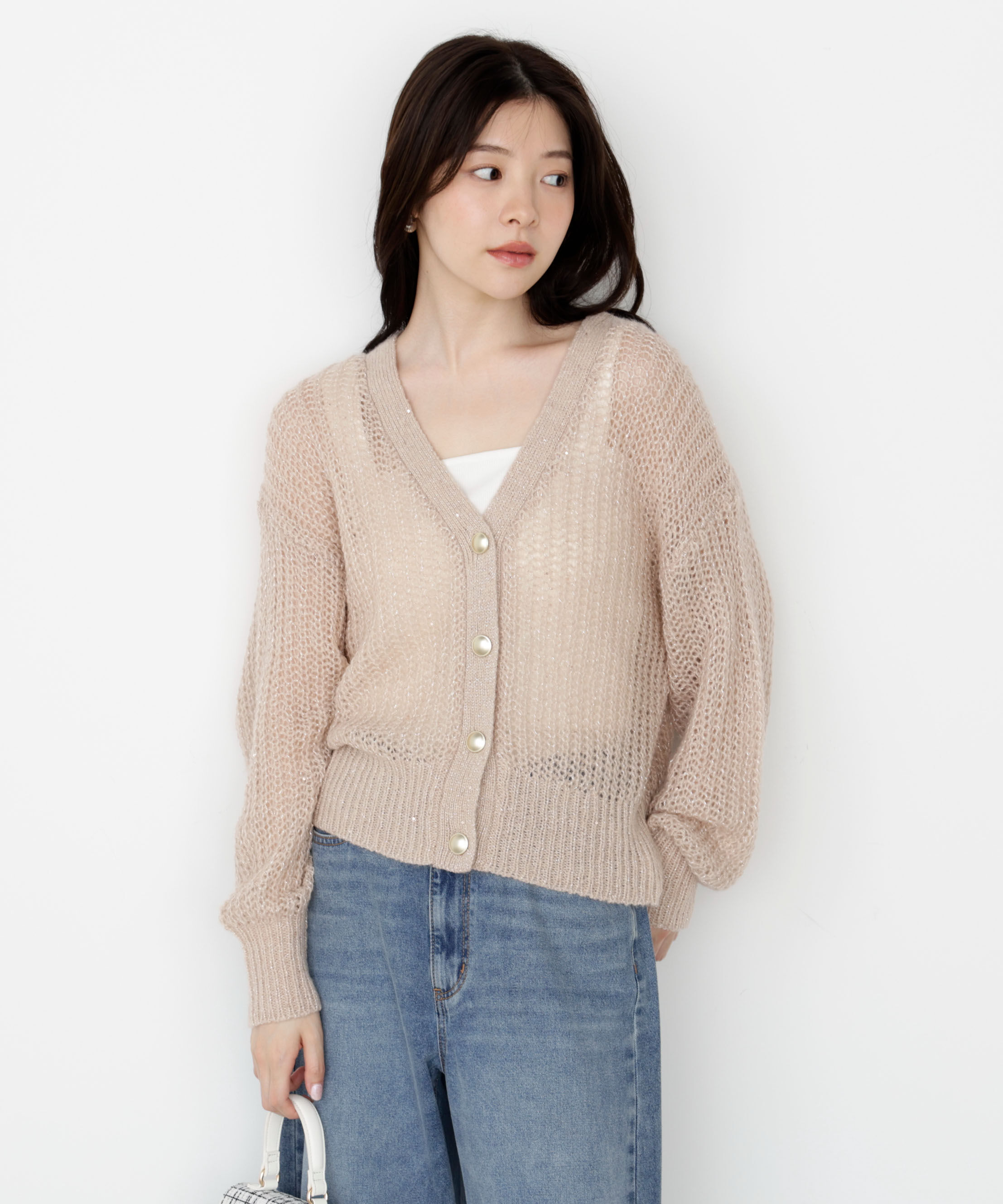 PROPORTION BODY DRESSING「スパンコール透かし編み2wayカーディガン 25AW」|カーディガン|