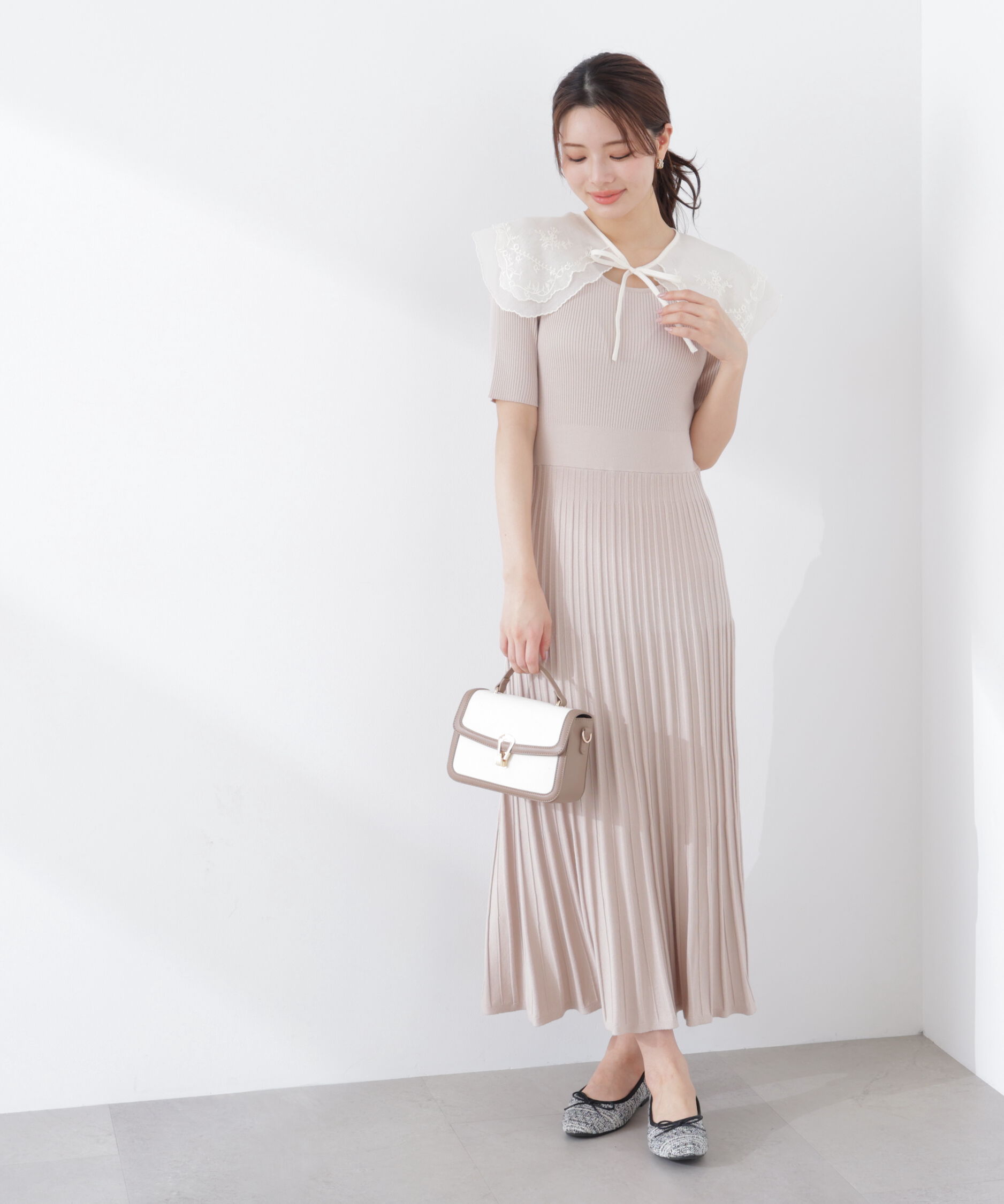 PROPORTION BODY DRESSING「《EDIT COLOGNE》レースカラー2wayニットワンピース　26SS」|ワンピース|ベージュ