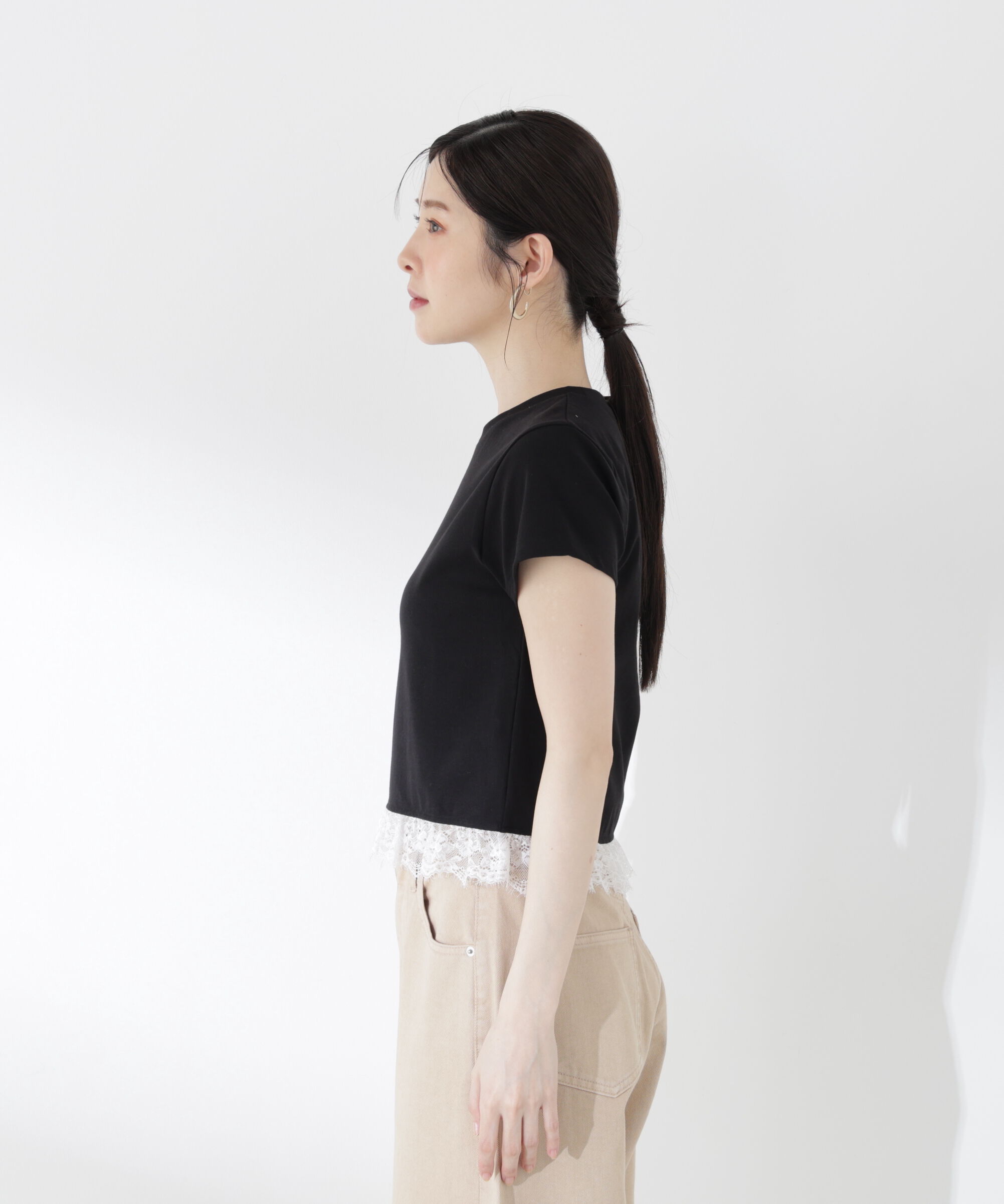 PROPORTION BODY DRESSING「＜青島心さん着用＞〈a/mie〉レースヘムTシャツ」|Tシャツ・カットソー|