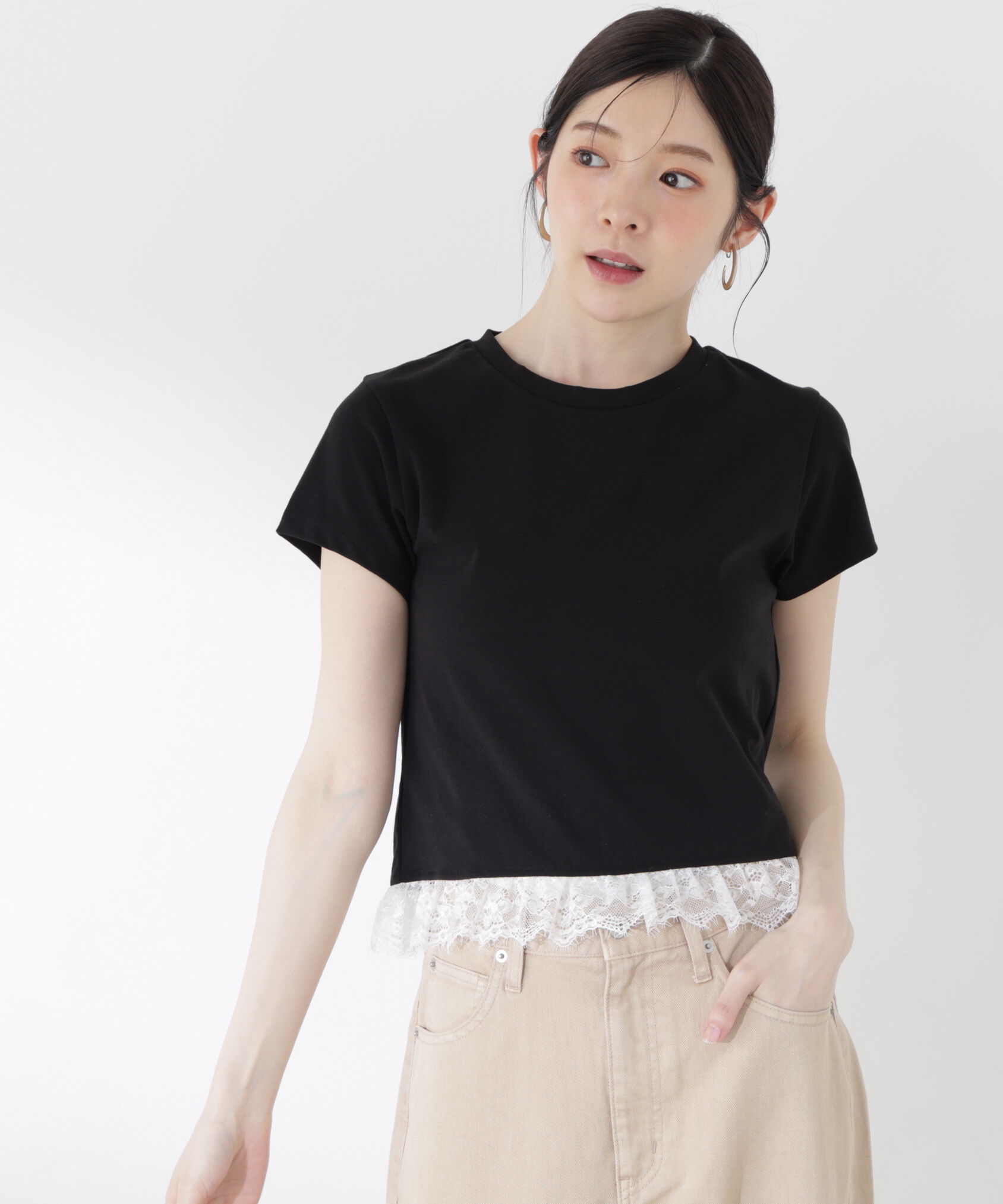 PROPORTION BODY DRESSING「＜青島心さん着用＞〈a/mie〉レースヘムTシャツ」|Tシャツ・カットソー|