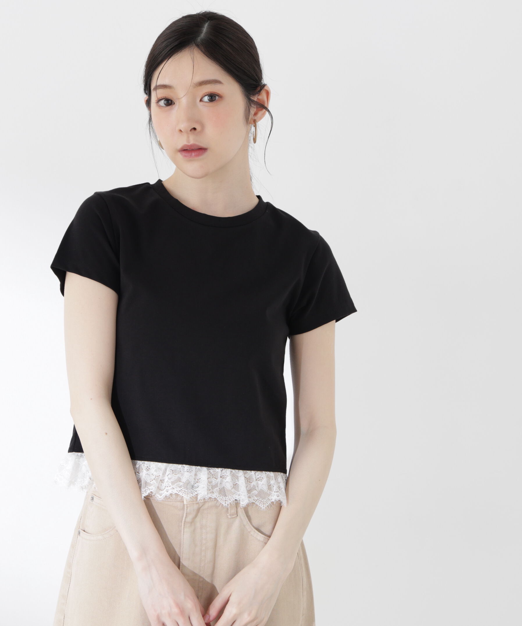 PROPORTION BODY DRESSING「＜青島心さん着用＞〈a/mie〉レースヘムTシャツ」|Tシャツ・カットソー|