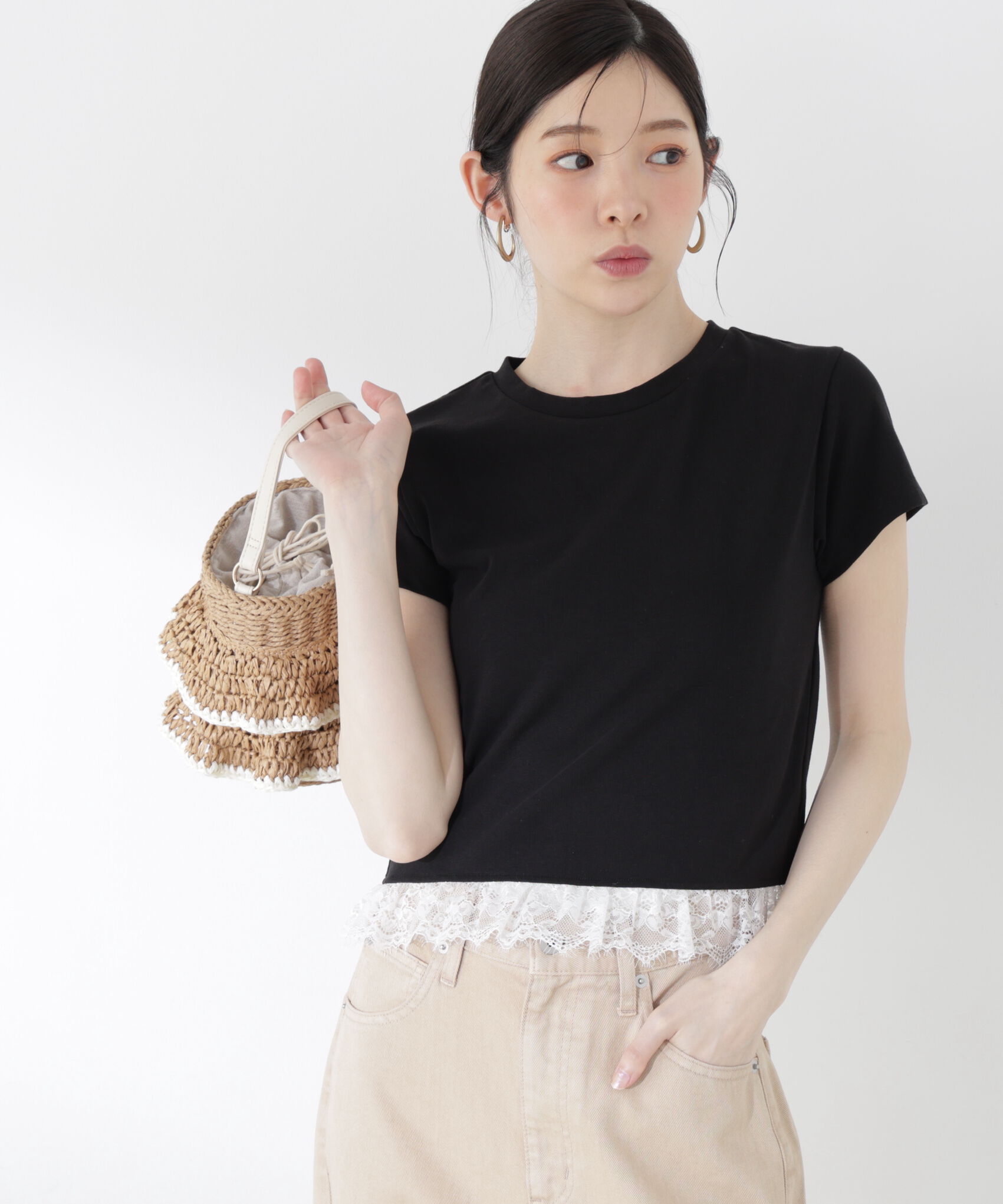 PROPORTION BODY DRESSING「＜青島心さん着用＞〈a/mie〉レースヘムTシャツ」|Tシャツ・カットソー|