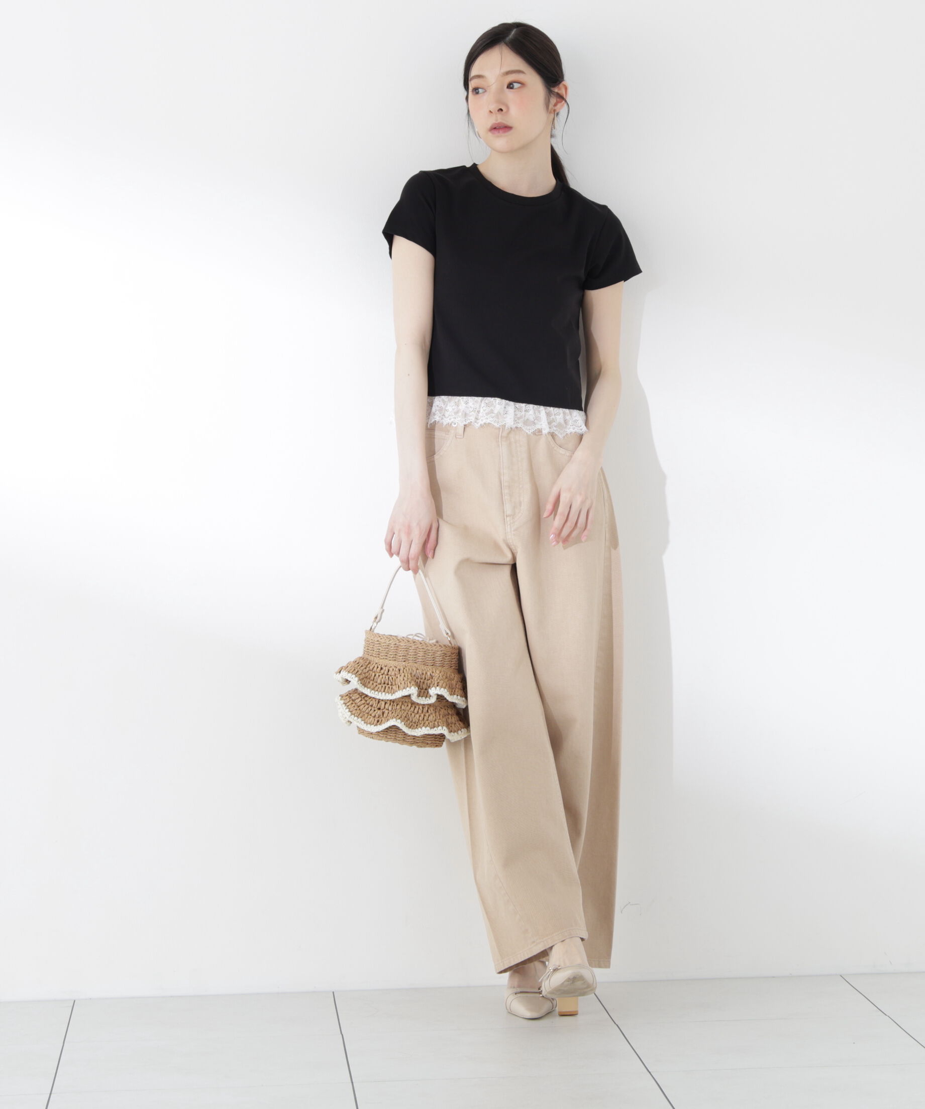 PROPORTION BODY DRESSING「＜青島心さん着用＞〈a/mie〉レースヘムTシャツ」|Tシャツ・カットソー|