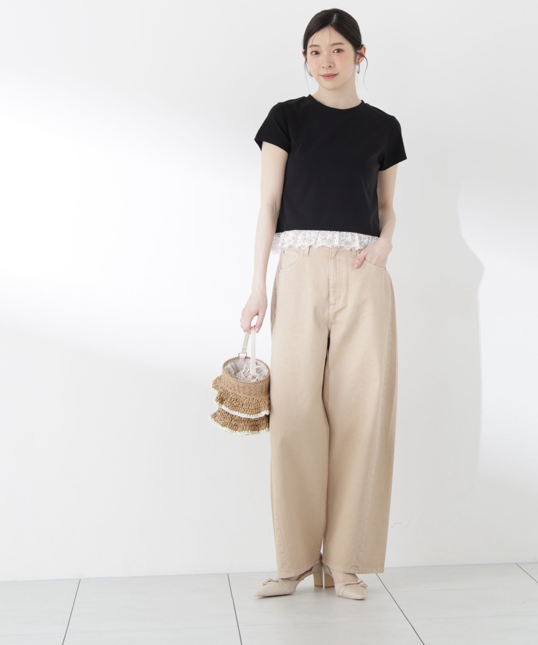 PROPORTION BODY DRESSING「＜青島心さん着用＞〈a/mie〉レースヘムTシャツ」|Tシャツ・カットソー|
