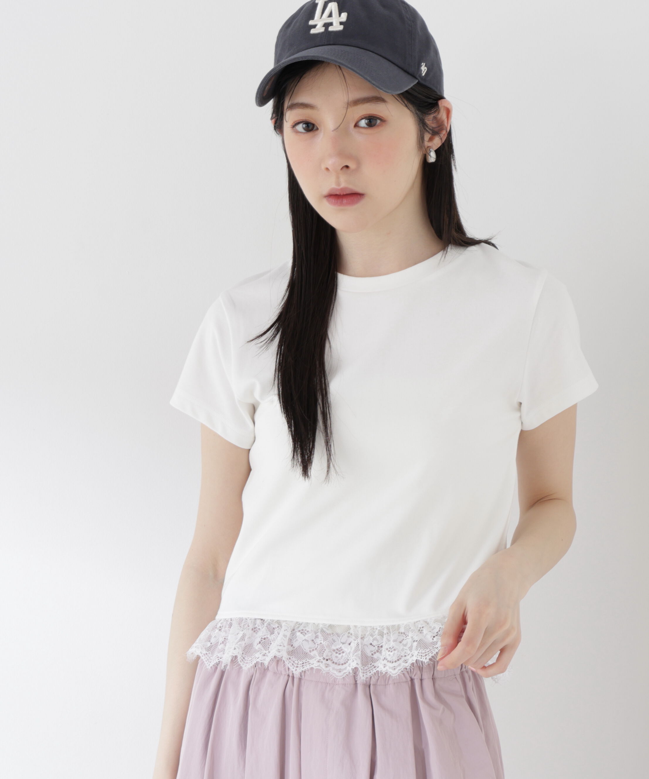 PROPORTION BODY DRESSING「＜青島心さん着用＞〈a/mie〉レースヘムTシャツ」|Tシャツ・カットソー|