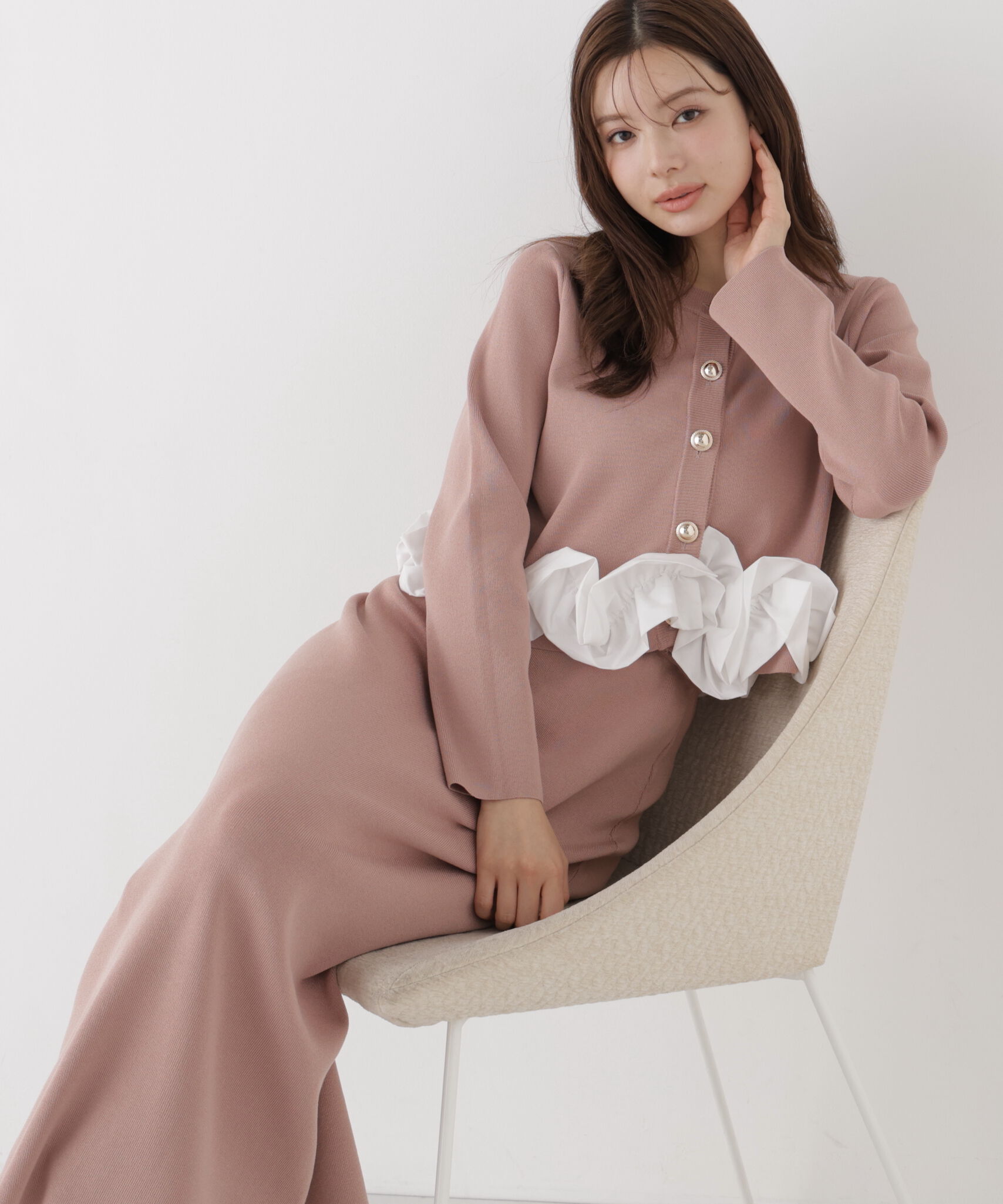 PROPORTION BODY DRESSING「ホイップヘムニットセットアップ 26AW」|ワンピース|ピンク&times;ホワイ
