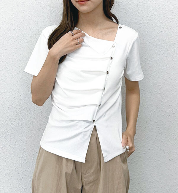archives「【ＯＮかわ】アシメタックボタンカットＴＯＰＳ　５Ｓ」|Tシャツ・カットソー|OFF WHITE