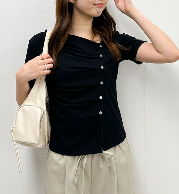 archives「【ＯＮかわ】アシメタックボタンカットＴＯＰＳ　５Ｓ」|Tシャツ・カットソー|BLACK