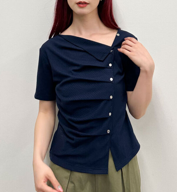 archives「【ＯＮかわ】アシメタックボタンカットＴＯＰＳ　５Ｓ」|Tシャツ・カットソー|