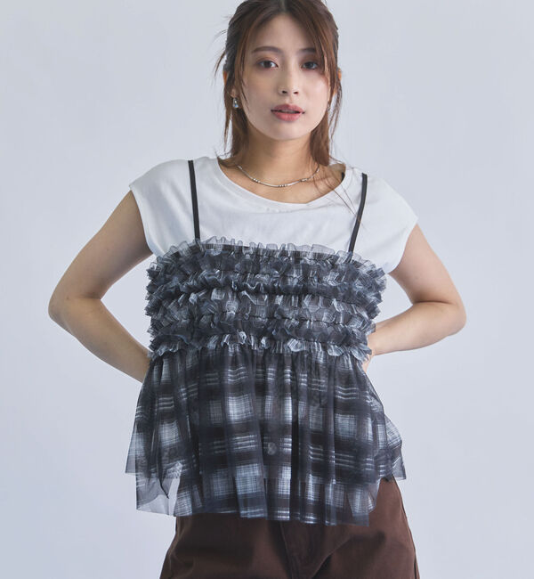 archives「チェックフリルチュールビスチェ&times;フレンチＴＥＥ　ＳＥＴ」|カーディガン|