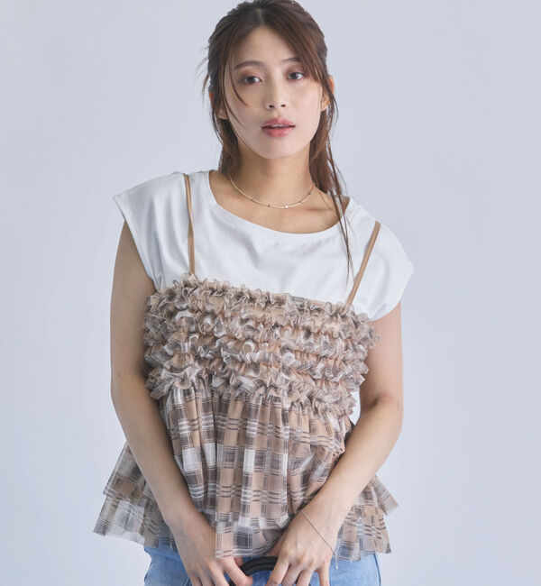 archives「チェックフリルチュールビスチェ&times;フレンチＴＥＥ　ＳＥＴ」|カーディガン|