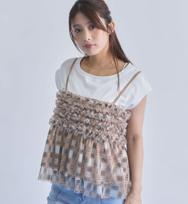 archives「チェックフリルチュールビスチェ&times;フレンチＴＥＥ　ＳＥＴ」|カーディガン|