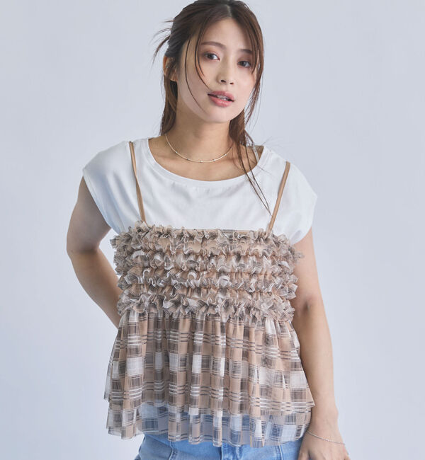 archives「チェックフリルチュールビスチェ&times;フレンチＴＥＥ　ＳＥＴ」|カーディガン|