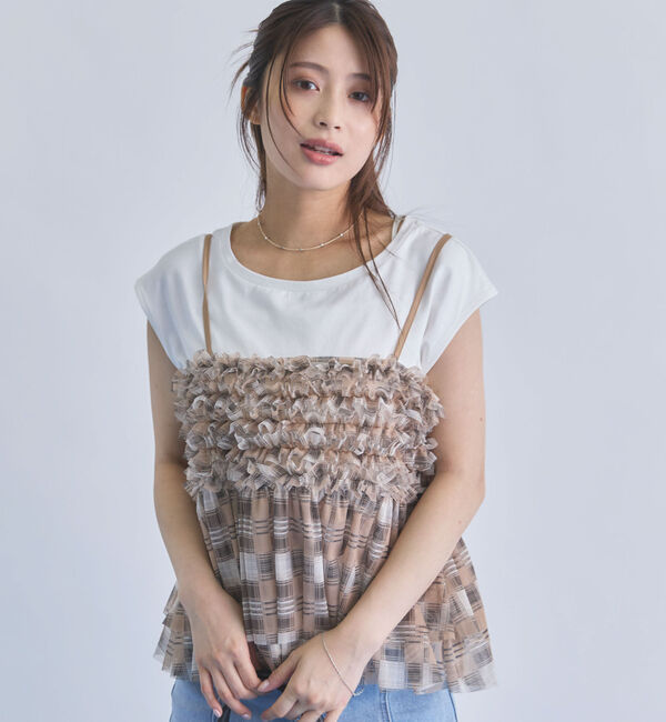 archives「チェックフリルチュールビスチェ&times;フレンチＴＥＥ　ＳＥＴ」|カーディガン|