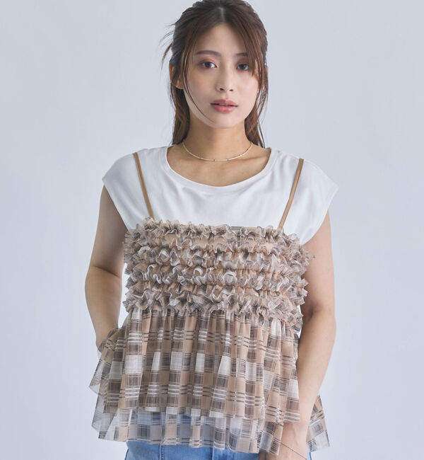 archives「チェックフリルチュールビスチェ&times;フレンチＴＥＥ　ＳＥＴ」|カーディガン|
