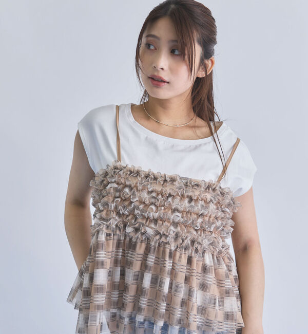 archives「チェックフリルチュールビスチェ&times;フレンチＴＥＥ　ＳＥＴ」|カーディガン|