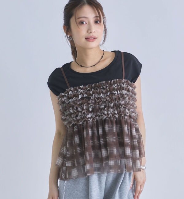 archives「チェックフリルチュールビスチェ&times;フレンチＴＥＥ　ＳＥＴ」|カーディガン|