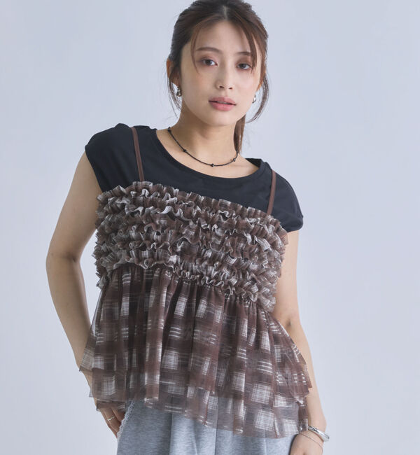 archives「チェックフリルチュールビスチェ&times;フレンチＴＥＥ　ＳＥＴ」|カーディガン|