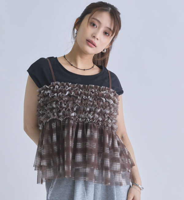archives「チェックフリルチュールビスチェ&times;フレンチＴＥＥ　ＳＥＴ」|カーディガン|