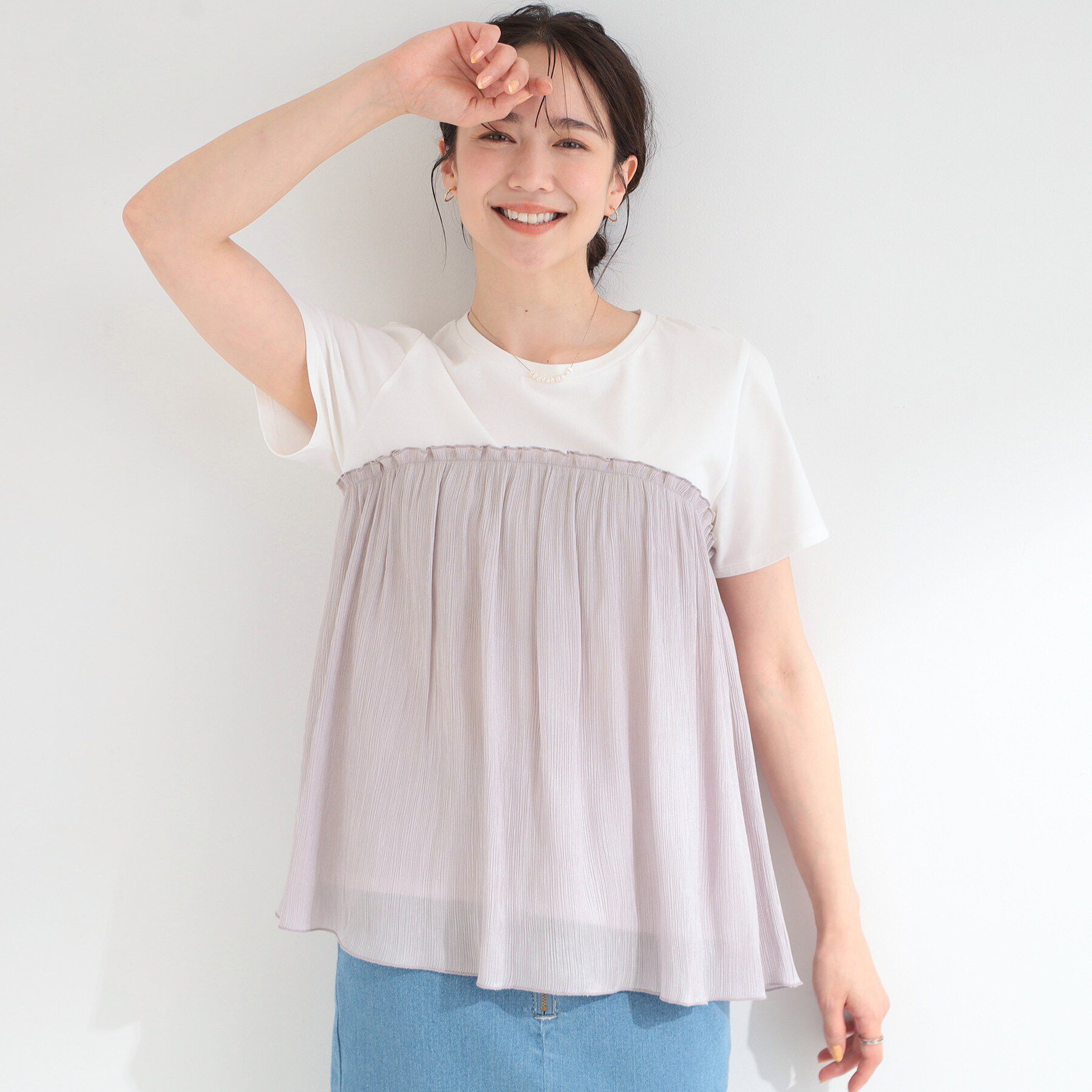 SHOO･LA･RUE「【体型カバー】1枚でインせず決まる きらきらビスチェ風Tシャツ」|Tシャツ・カットソー|