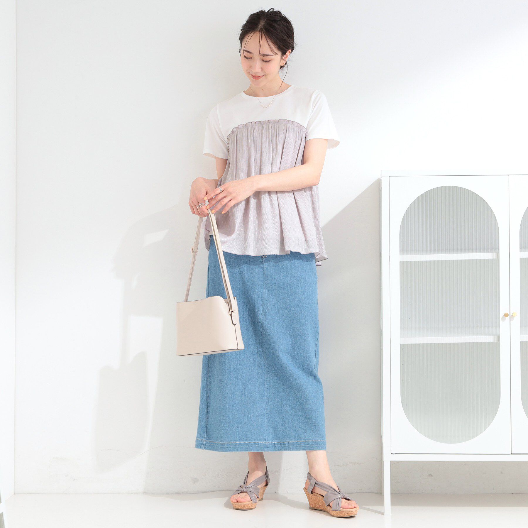 SHOO･LA･RUE「【体型カバー】1枚でインせず決まる きらきらビスチェ風Tシャツ」|Tシャツ・カットソー|