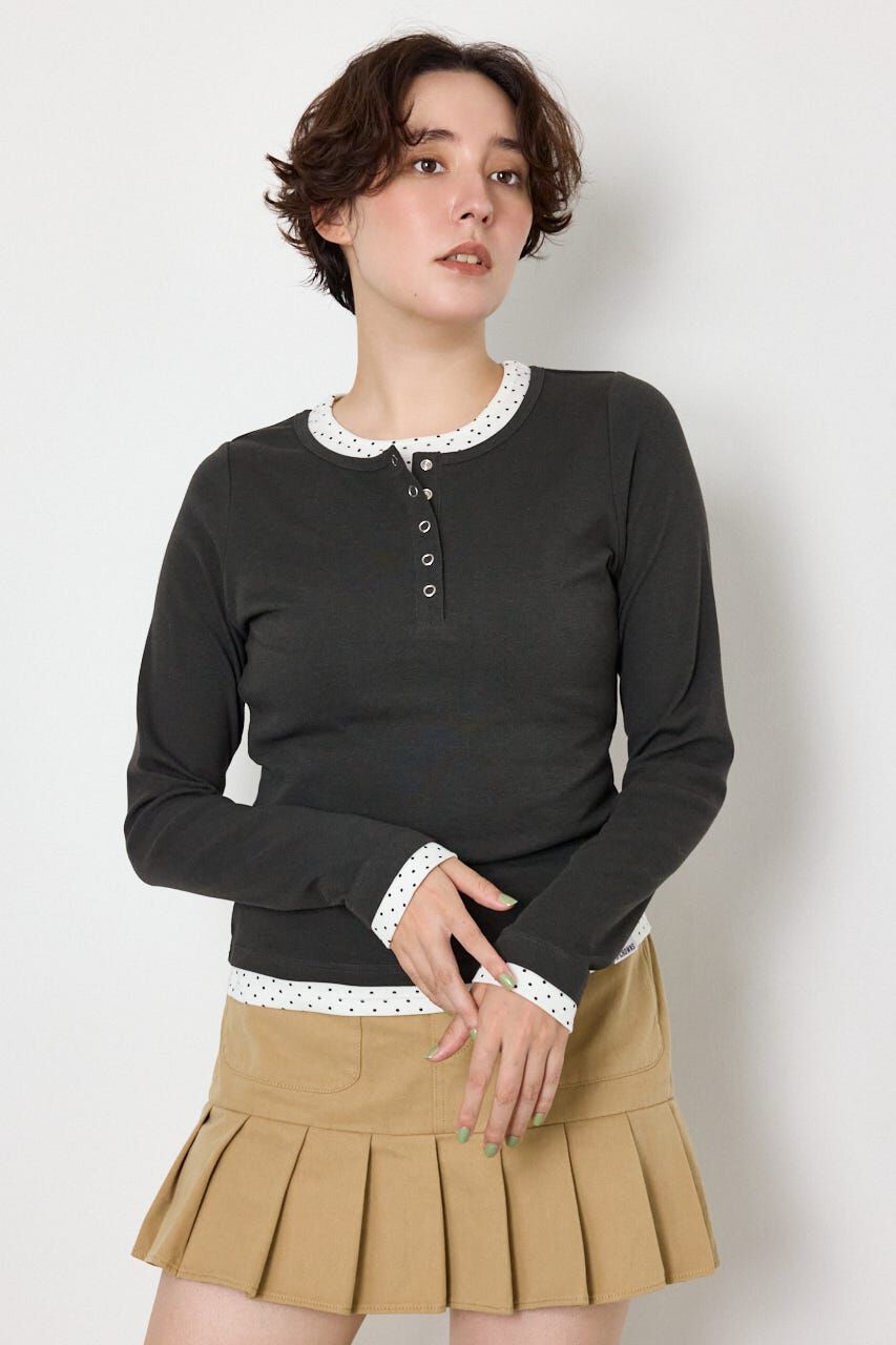 RODEO CROWNS「フェイクレイヤードヘンリーネックトップス」|Tシャツ・カットソー|BLK