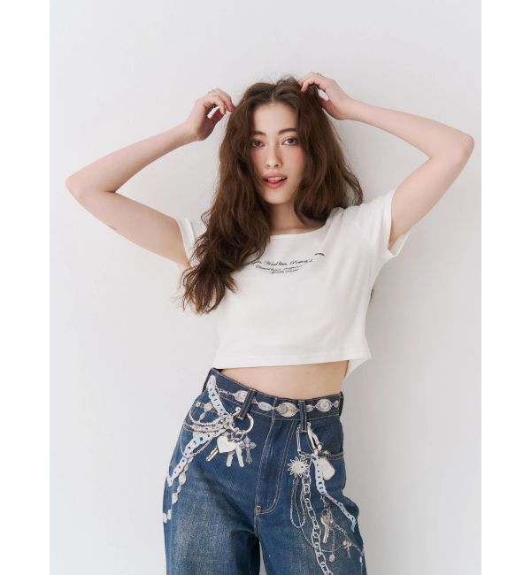 EVRIS「レタリングシンプルショートTシャツ」|Tシャツ・カットソー|