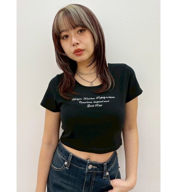 EVRIS「レタリングシンプルショートTシャツ」|Tシャツ・カットソー|ブラック