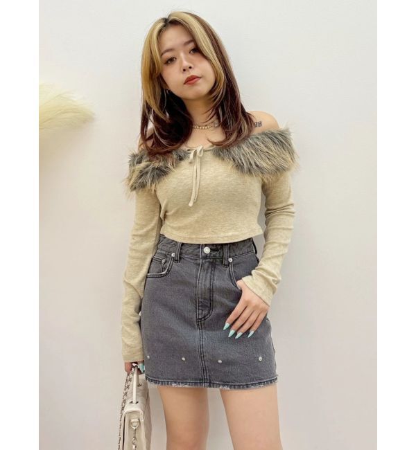 EVRIS「フェイクファードッキングオフショルトップス」|Tシャツ・カットソー|
