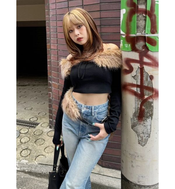EVRIS「フェイクファードッキングオフショルトップス」|Tシャツ・カットソー|