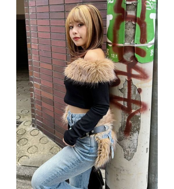 EVRIS「フェイクファードッキングオフショルトップス」|Tシャツ・カットソー|